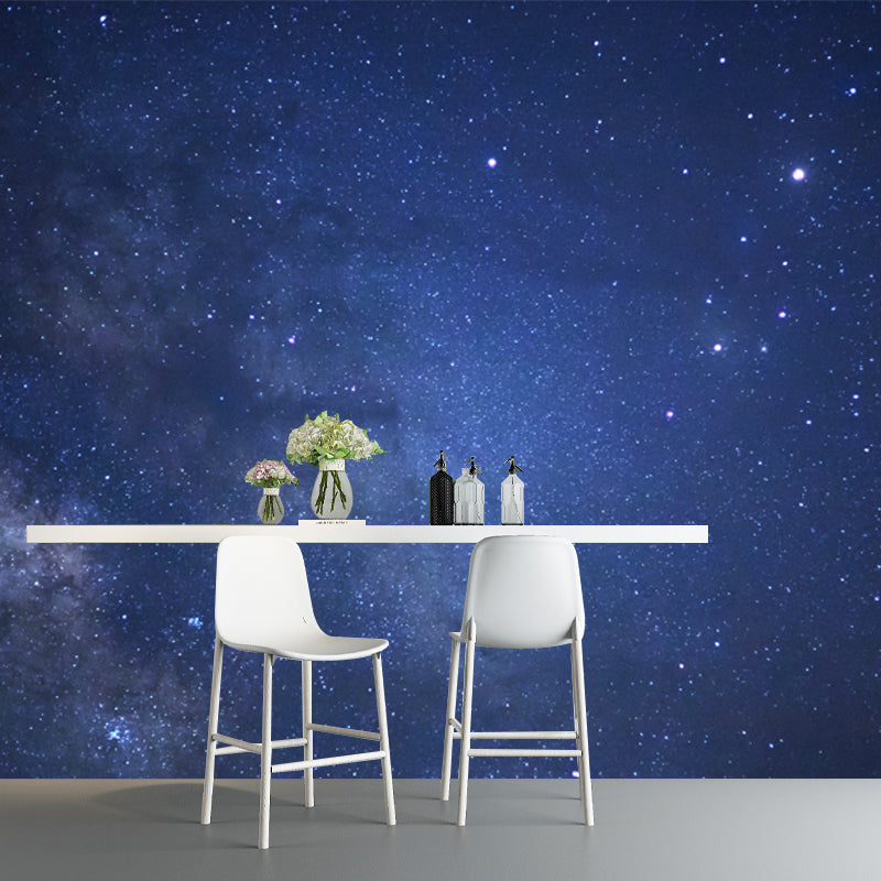 Large Night Time Mural for Home Cloud and Stars Close-Up Wall Art in Blue, Waterproof Blue Clearhalo 'Wall Decor' 'Wall Mural' 1783869