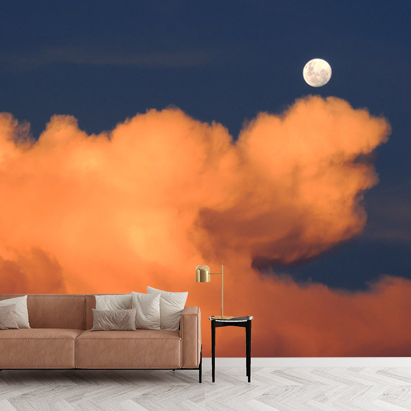 Full Moon Above Cloud Mural Yellow-Blue Modernism Wall Covering for Home Gallery Yellow-Blue Clearhalo 'Wall Decor' 'Wall Mural' 1783879