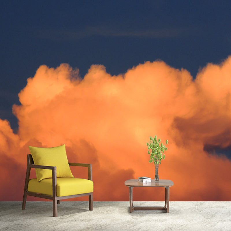 Full Moon Above Cloud Mural Yellow-Blue Modernism Wall Covering for Home Gallery Clearhalo 'Wall Decor' 'Wall Mural' 1783880