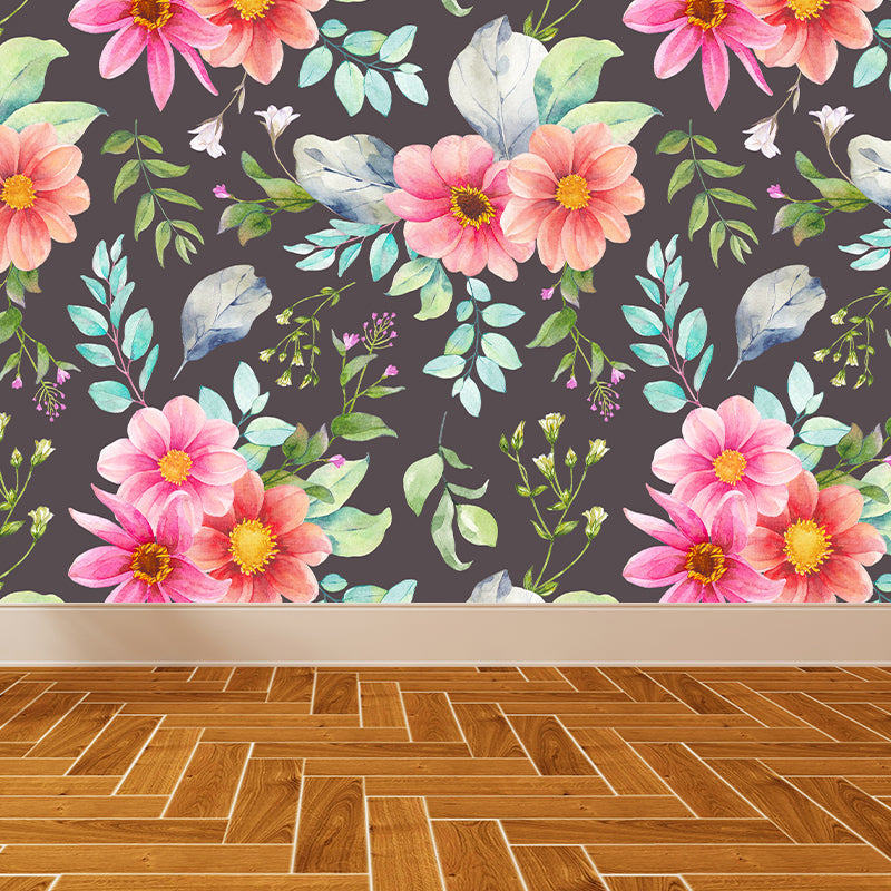 Modern Blossom Flower Print Mural Wallpaper Pastel Color Florentine Wall Covering Clearhalo 'Wall Decor' 'Wall Mural' 1783921