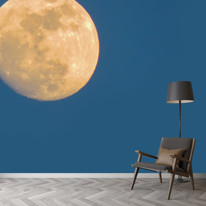 Blue-Yellow Gibbous Moon Mural Astronomy Modernist Washable Wall Decor for Bedroom Blue-Yellow Clearhalo 'Wall Decor' 'Wall Mural' 1783978