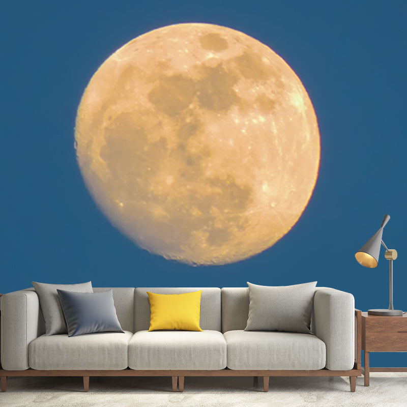 Blue-Yellow Gibbous Moon Mural Astronomy Modernist Washable Wall Decor for Bedroom Clearhalo 'Wall Decor' 'Wall Mural' 1783979