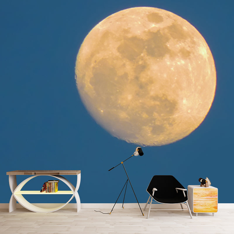 Blue-Yellow Gibbous Moon Mural Astronomy Modernist Washable Wall Decor for Bedroom Clearhalo 'Wall Decor' 'Wall Mural' 1783980