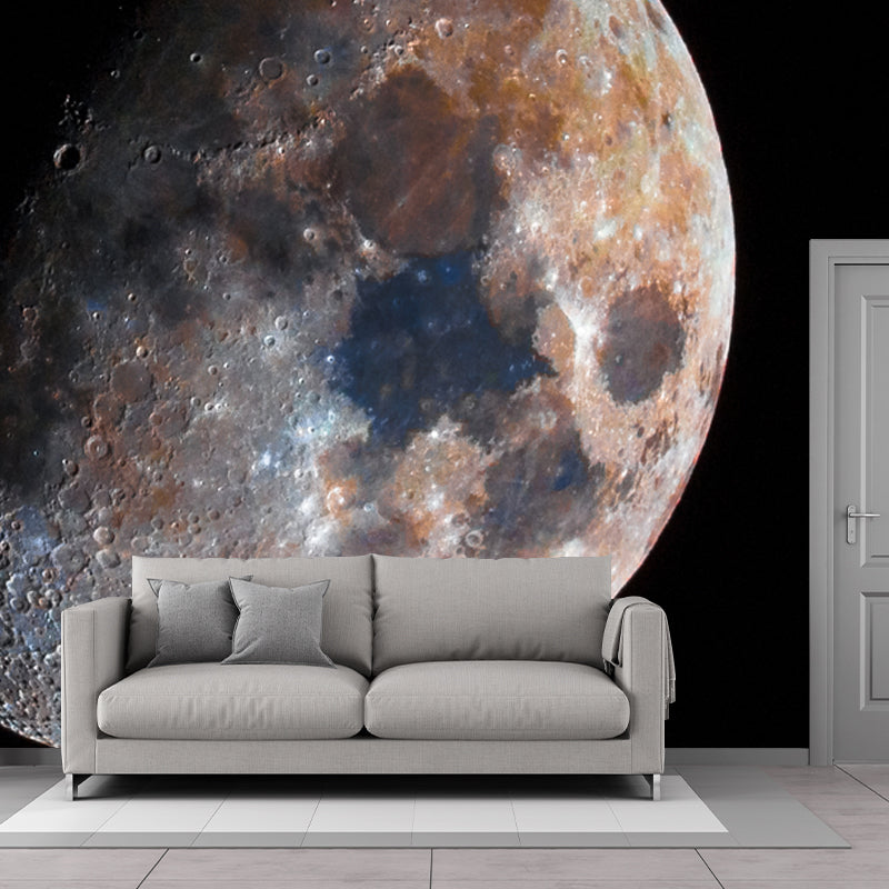 Modern Waxing Gibbous Moon Mural Black-Grey Kids Bedroom Wall Art, Made to Measure Clearhalo 'Wall Decor' 'Wall Mural' 1783984