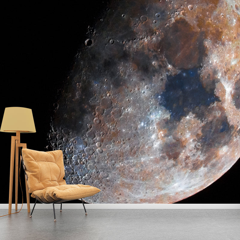 Modern Waxing Gibbous Moon Mural Black-Grey Kids Bedroom Wall Art, Made to Measure Clearhalo 'Wall Decor' 'Wall Mural' 1783985