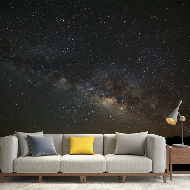 Galaxy View from Mountain Mural Modern Waterproof Home Wall Art, Custom-Made, Dark Grey-Black Dark Gray-Black Clearhalo 'Wall Decor' 'Wall Mural' 1784008