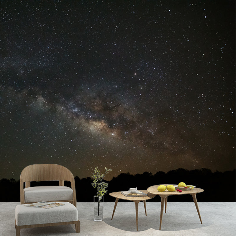 Galaxy View from Mountain Mural Modern Waterproof Home Wall Art, Custom-Made, Dark Grey-Black Clearhalo 'Wall Decor' 'Wall Mural' 1784010