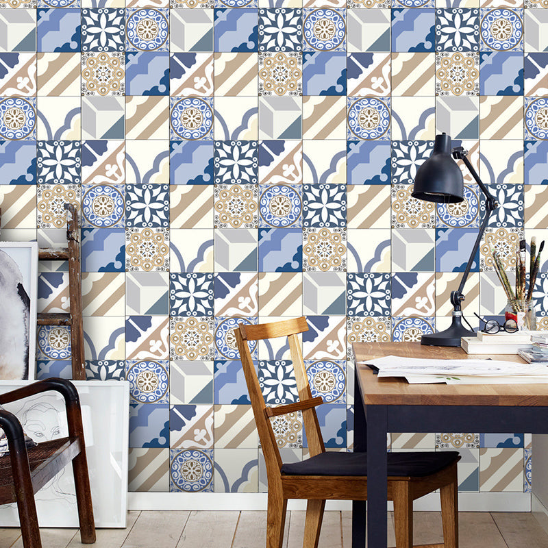 Removable Mosaic Tile Wallpaper Panels Bohemian PVC Wall Covering for Dining Room Gray-Blue Clearhalo 'Wall Decor' 'Wallpaper' 1784145