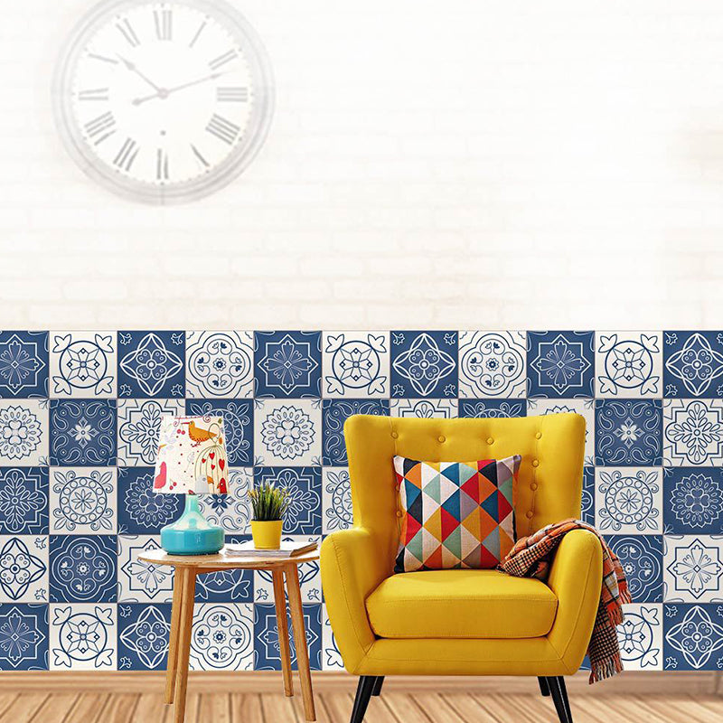 Flower Mandala Tiles Wallpaper Border Bohemian PVC Wall Art in Blue and White, Peel off Clearhalo 'Wall Decor' 'Wallpaper' 1784150