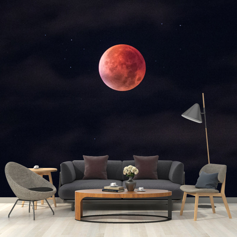 Photography Blood Moon Wall Mural for Bedroom, Black and Red, Personalized Size Available Black-Red Clearhalo 'Wall Decor' 'Wall Mural' 1784152