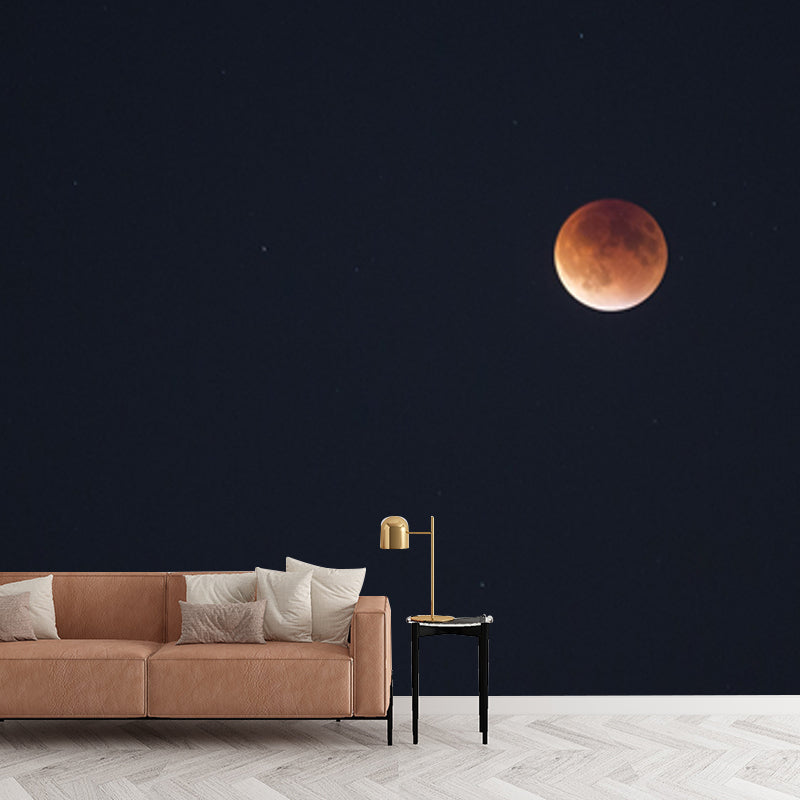 Photography Waxing Moon Mural Decal Full-Size Wall Covering for Bedroom, Custom Print Black Clearhalo 'Wall Decor' 'Wall Mural' 1784279