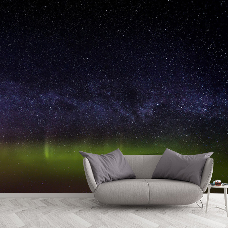 Galaxy Star Above Aurora Mural Modern Art Non-Woven Wall Covering in Black-Green Clearhalo 'Wall Decor' 'Wall Mural' 1784286