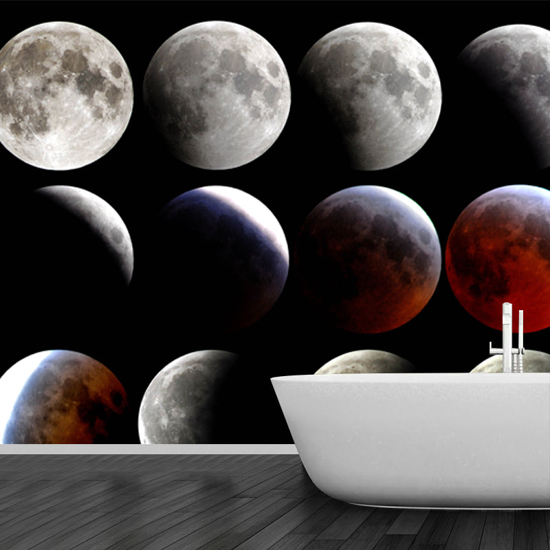 Photography Lunar Eclipse Wall Mural for Kids Bedroom, Grey-Red, Custom Size Available Gray-Red Clearhalo 'Wall Decor' 'Wall Mural' 1784335