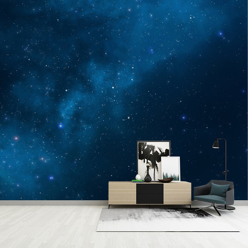 Beautiful Stars and Cloud Mural Wallpaper for Ceiling, Sky Blue-Black, Made to Measure Clearhalo 'Wall Decor' 'Wall Mural' 1784346