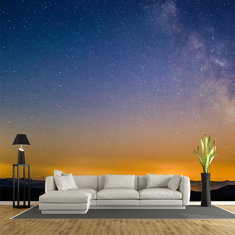 Blue-Yellow Nightfall Stars Mural Moisture Resistant Wall Covering for Living Room Clearhalo 'Wall Decor' 'Wall Mural' 1784351