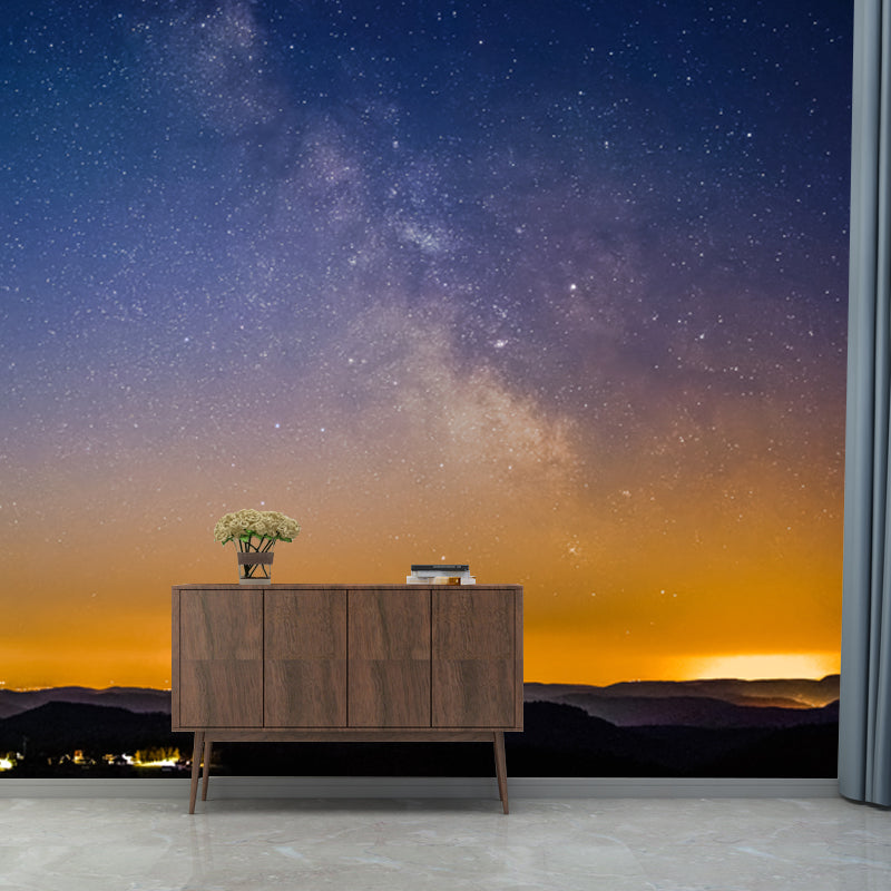 Blue-Yellow Nightfall Stars Mural Moisture Resistant Wall Covering for Living Room Clearhalo 'Wall Decor' 'Wall Mural' 1784352