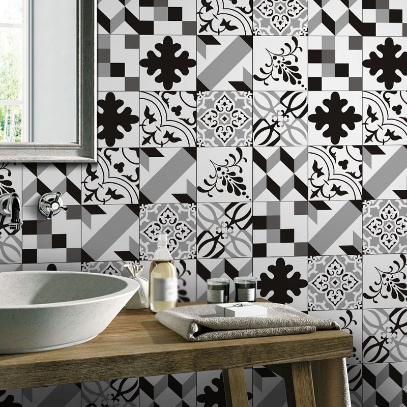 Black and White Boho Wallpaper Panel 10.8-sq ft Abstract Mosaic Tile Wall Decor for Bath, Self-Stick Black-White Clearhalo 'Wall Decor' 'Wallpaper' 1784404