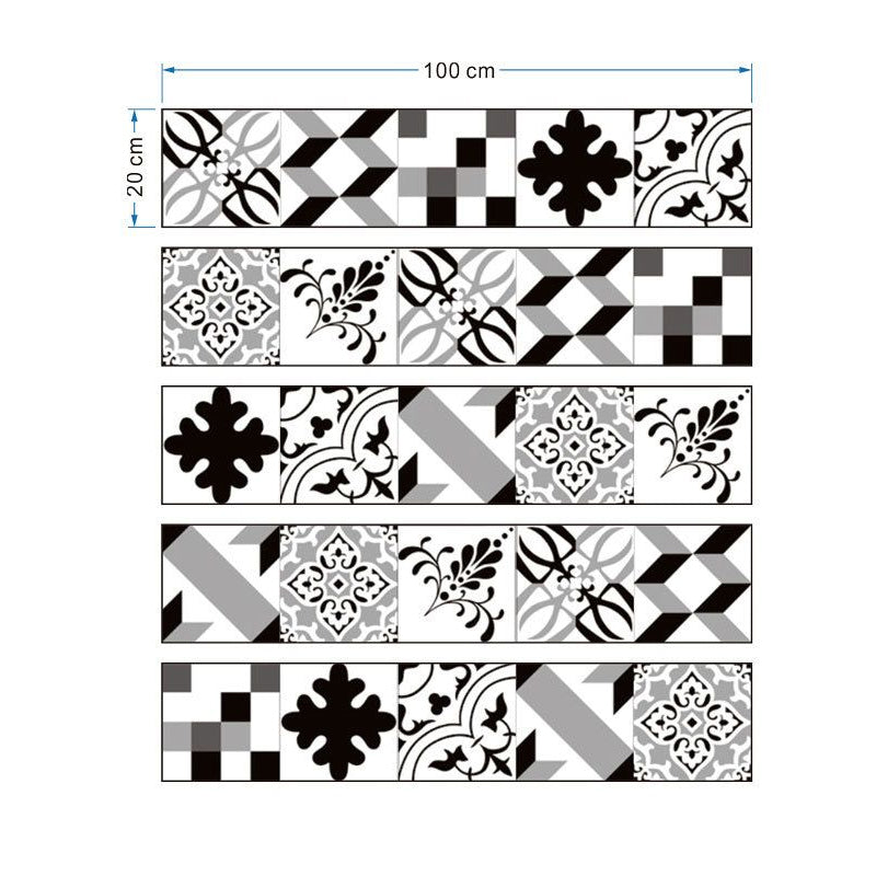 Black and White Boho Wallpaper Panel 10.8-sq ft Abstract Mosaic Tile Wall Decor for Bath, Self-Stick Clearhalo 'Wall Decor' 'Wallpaper' 1784407