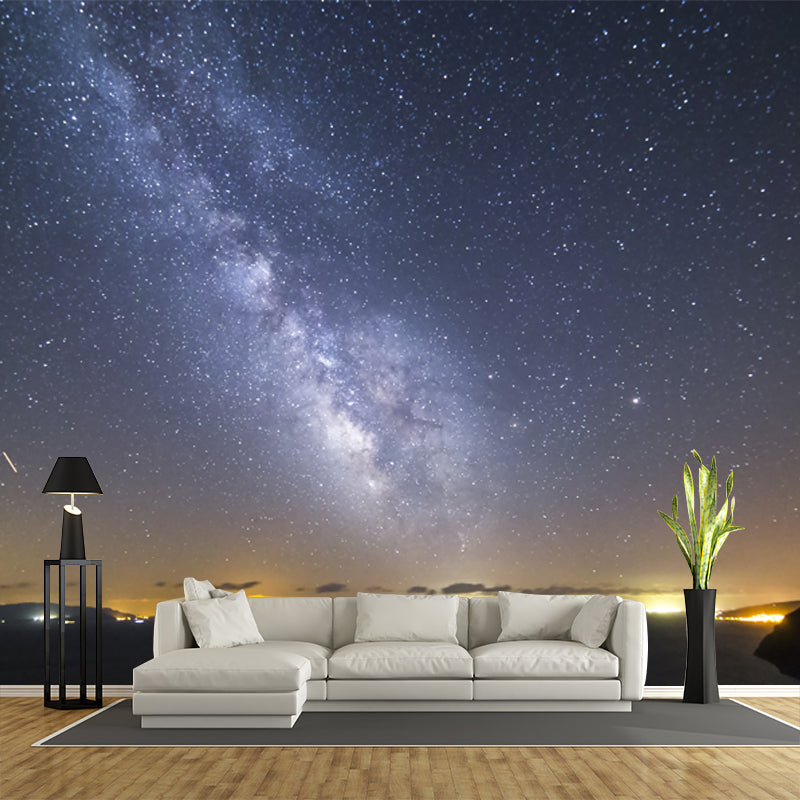 Distant City Night Galaxy Mural Modern Waterproofing Living Room Wall Art, Made to Measure Yellow-Blue Clearhalo 'Wall Decor' 'Wall Mural' 1784418