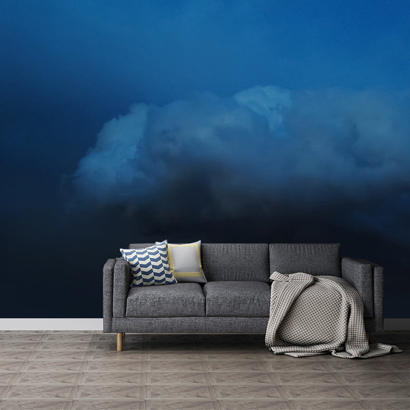 Night Sky Cloud Mural Wallpaper Blue Contemporary Wall Art for Bedroom, Custom Size Blue Clearhalo 'Wall Decor' 'Wall Mural' 1784423