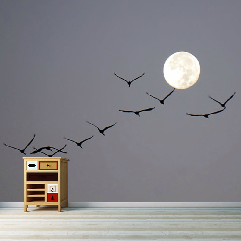 Full Moon and Gulls Mural Modern Waterproof Living Room Wall Art, Made to Measure Clearhalo 'Wall Decor' 'Wall Mural' 1784474