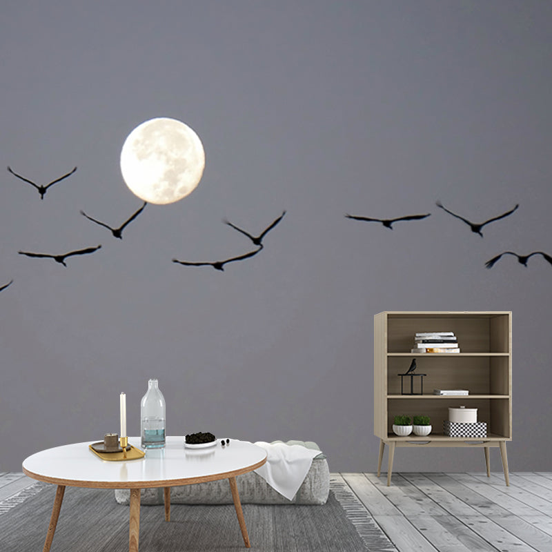 Full Moon and Gulls Mural Modern Waterproof Living Room Wall Art, Made to Measure Clearhalo 'Wall Decor' 'Wall Mural' 1784475