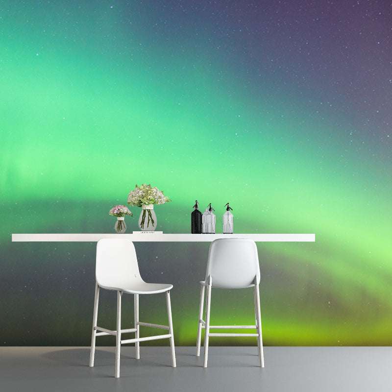 Modern Aurora Across Lake Mural Green and Yellow Indoor Wall Decor, Made to Measure Clearhalo 'Wall Decor' 'Wall Mural' 1784480