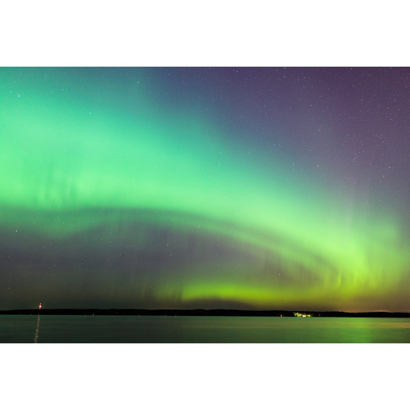 Modern Aurora Across Lake Mural Green and Yellow Indoor Wall Decor, Made to Measure Clearhalo 'Wall Decor' 'Wall Mural' 1784481