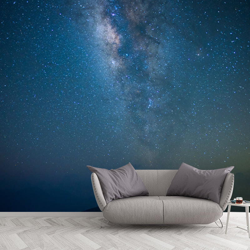 Modernist Milky Way Mural Wallpaper Blue Mountain Peak Night Wall Art for Ceiling Blue Clearhalo 'Wall Decor' 'Wall Mural' 1784483