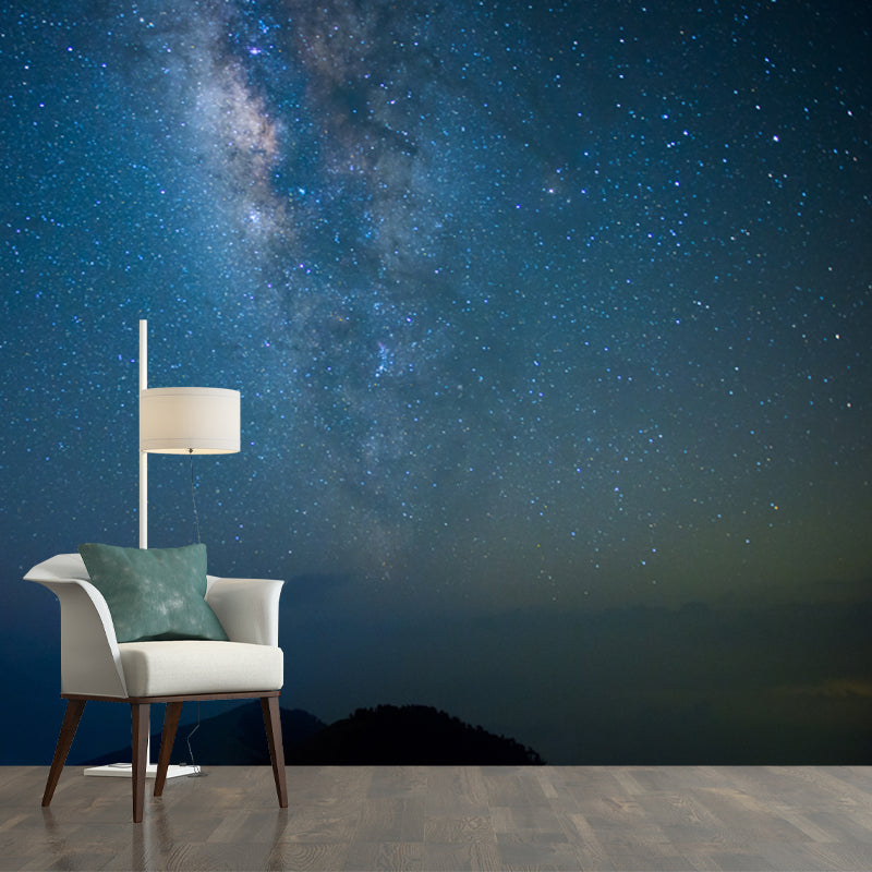 Modernist Milky Way Mural Wallpaper Blue Mountain Peak Night Wall Art for Ceiling Clearhalo 'Wall Decor' 'Wall Mural' 1784484