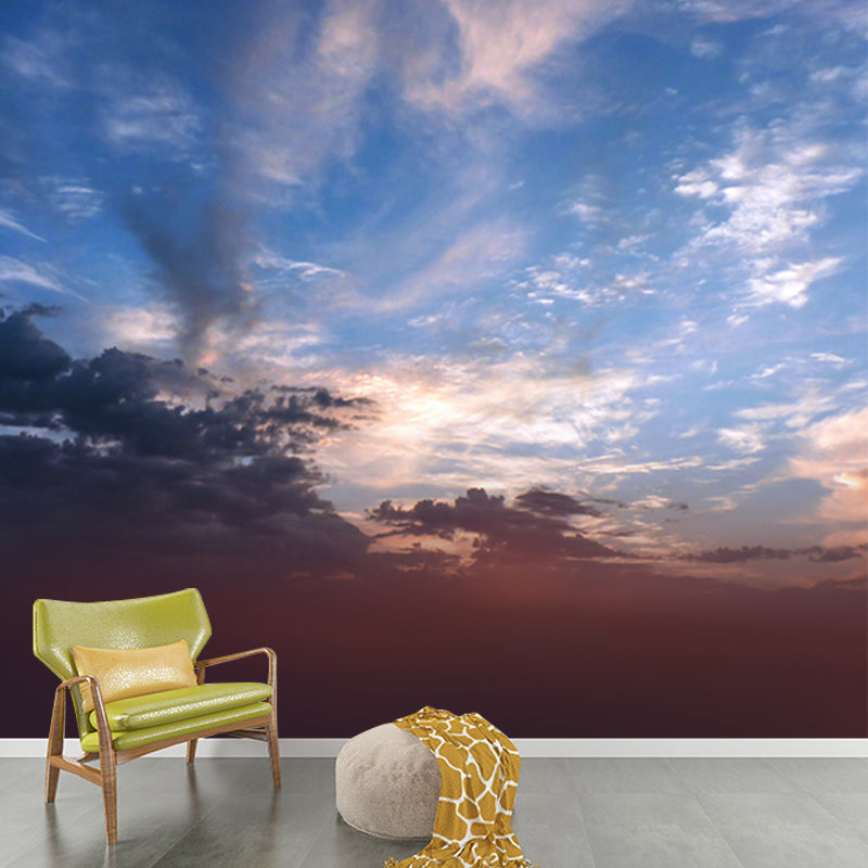 Big Sunset at Desert Mural Indoor Cloud Movement Wall Decor in Sky Blue-White, Washable Clearhalo 'Wall Decor' 'Wall Mural' 1784490