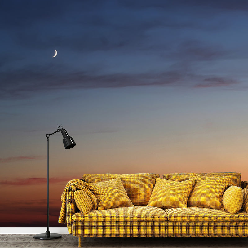 Large Nightfall Crescent Wallpaper Mural Waterproof Modern Living Room Wall Decor Blue-Yellow Clearhalo 'Wall Decor' 'Wall Mural' 1784493