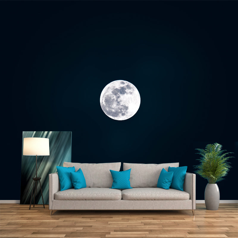 Modern Full Moon Wallpaper Mural Black Moisture Resistant Wall Decor for Living Room Black Clearhalo 'Wall Decor' 'Wall Mural' 1784545