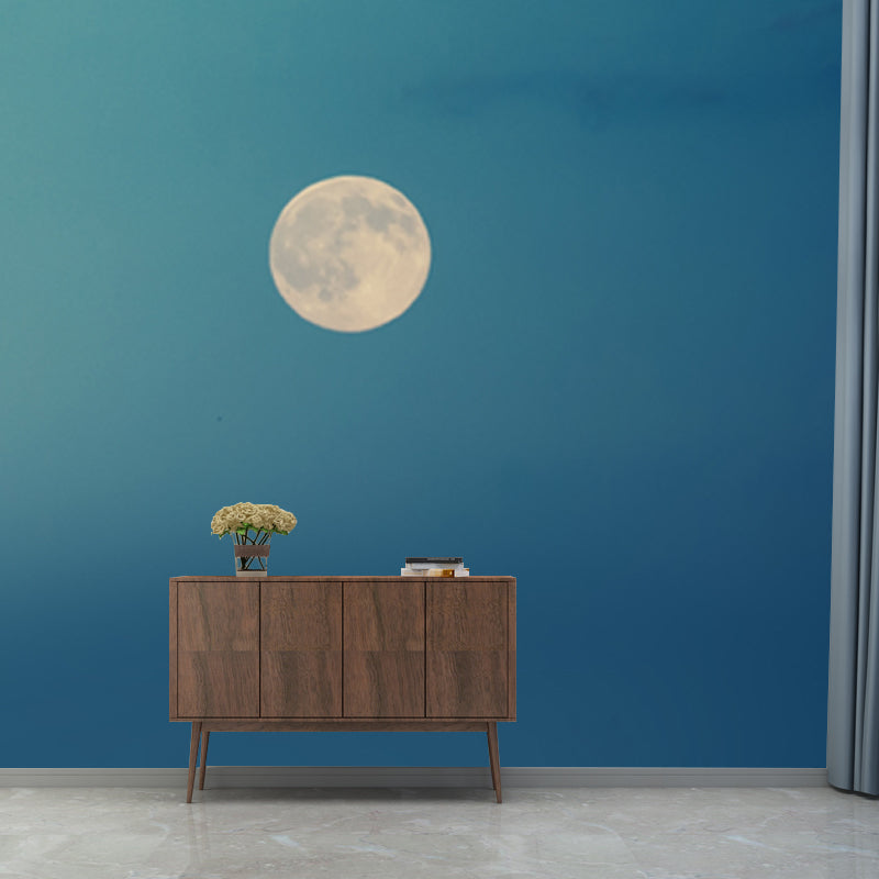 Whole Modern Wall Mural Blue Sky and Full Moon Wall Covering, Custom Size Available Clearhalo 'Wall Decor' 'Wall Mural' 1784617