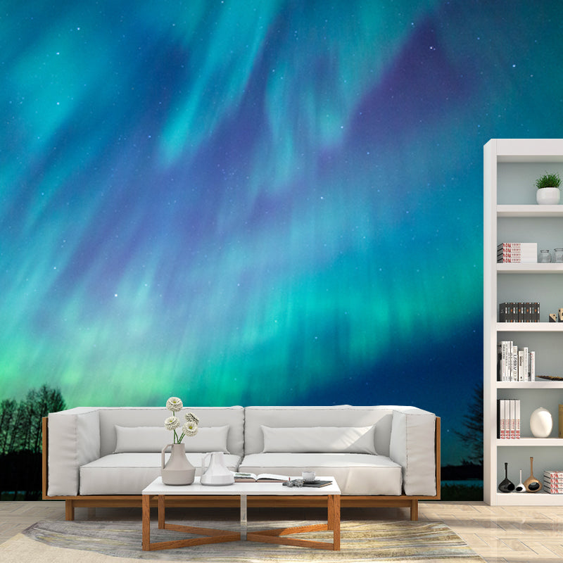 Photography Aurora Wall Covering Mural for Living Room, Blue, Custom Size Available Clearhalo 'Wall Decor' 'Wall Mural' 1784621