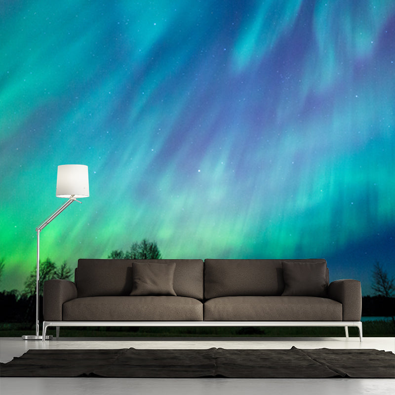 Photography Aurora Wall Covering Mural for Living Room, Blue, Custom Size Available Clearhalo 'Wall Decor' 'Wall Mural' 1784622