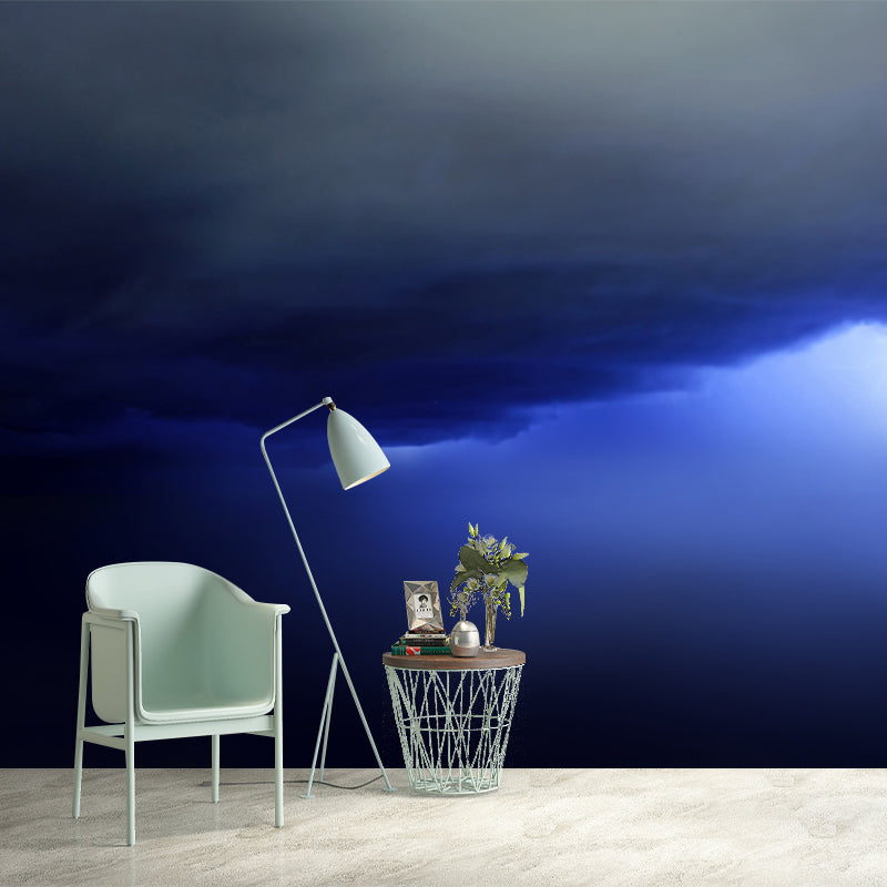 Lightning Strike from Clouds Mural Blue-Black Modern Wall Art, Custom Size Available Clearhalo 'Wall Decor' 'Wall Mural' 1784631