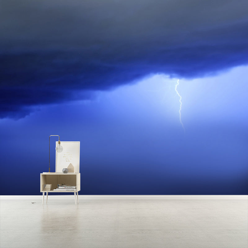 Lightning Strike from Clouds Mural Blue-Black Modern Wall Art, Custom Size Available Clearhalo 'Wall Decor' 'Wall Mural' 1784632