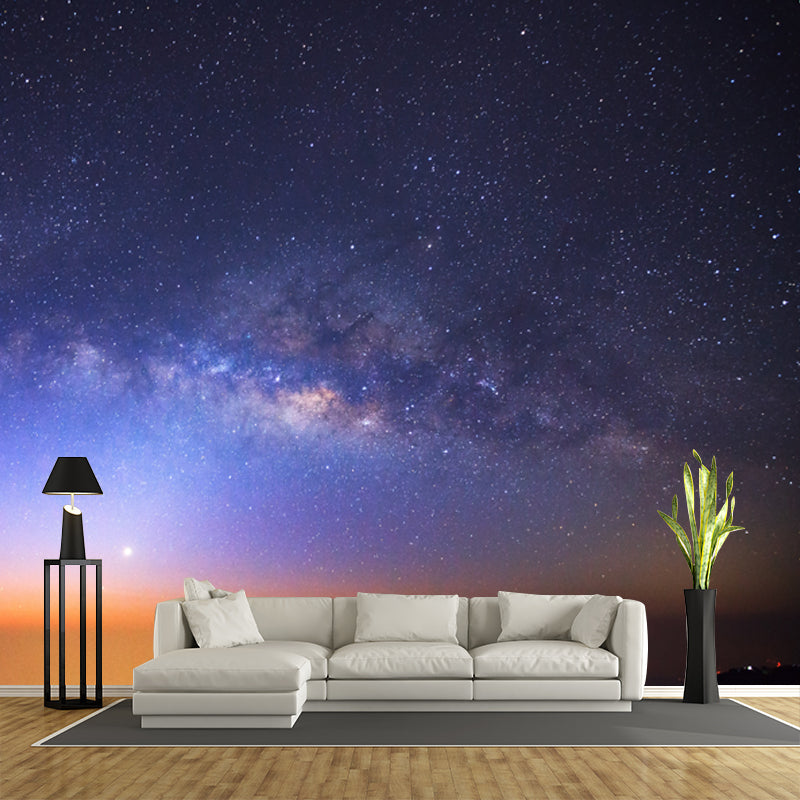 Washable Galaxy Moon Night Mural Decal Contemporary Non-Woven Wall Covering, Custom Print Clearhalo 'Wall Decor' 'Wall Mural' 1784740