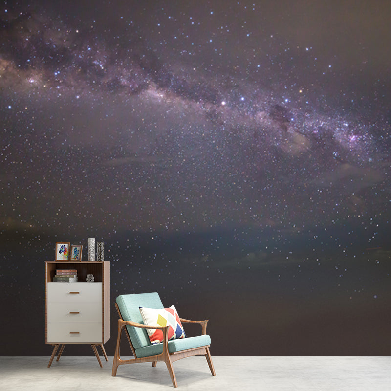 Sparkling Stars Mural Wallpaper for Bedroom Milky Way Wall Decor, Customized Print Purple-Yellow Clearhalo 'Wall Decor' 'Wall Mural' 1784769