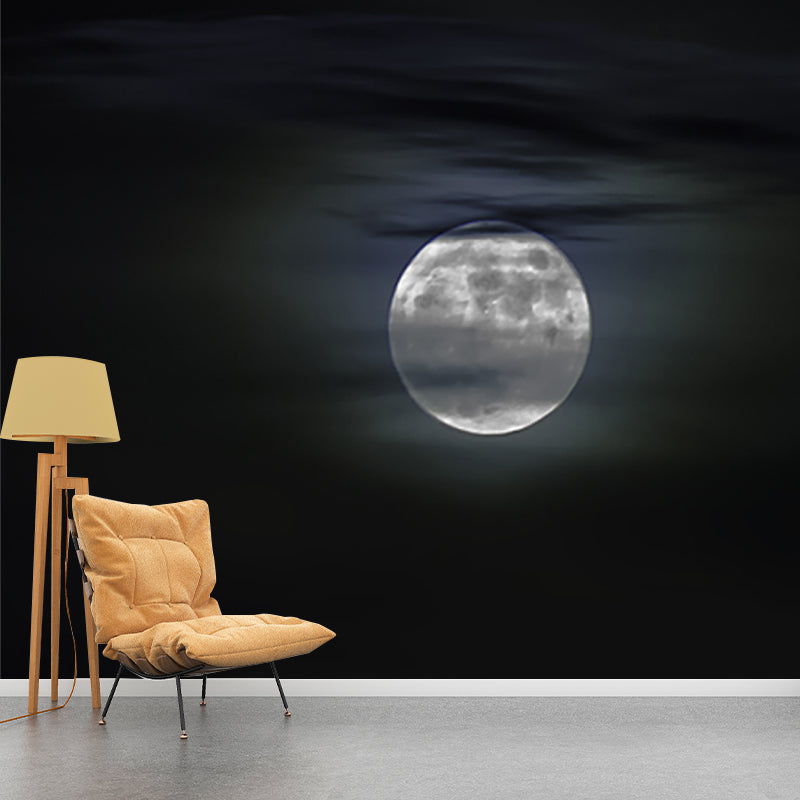 Moon Behind Cloud Scenery Mural Modern Waterproofing Bedroom Wall Art, Custom Size Clearhalo 'Wall Decor' 'Wall Mural' 1784917