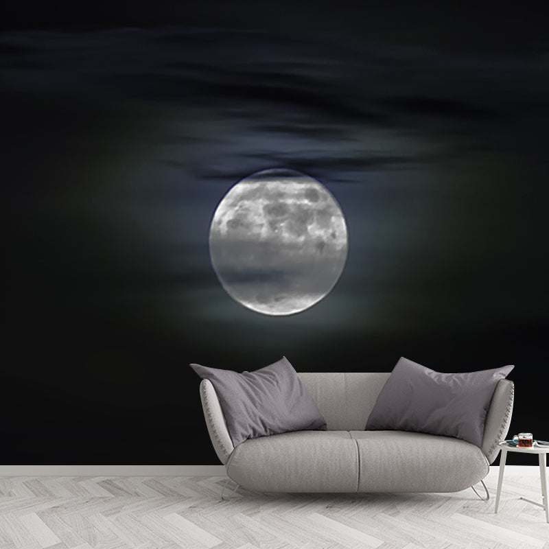 Moon Behind Cloud Scenery Mural Modern Waterproofing Bedroom Wall Art, Custom Size Clearhalo 'Wall Decor' 'Wall Mural' 1784918