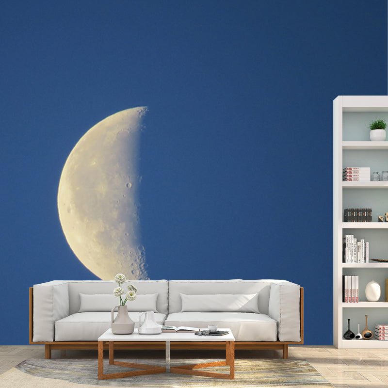 Minimalistic Half-Moon Mural in Blue Living Room Wall Decor, Custom Size Available Clearhalo 'Wall Decor' 'Wall Mural' 1785043