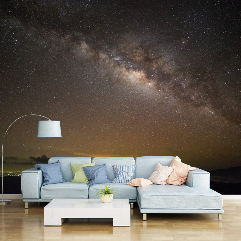 Luminous Star Sky Wall Mural for Bedroom Distant Night Town Wall Decor, Custom Print Yellow-Black Clearhalo 'Wall Decor' 'Wall Mural' 1785052