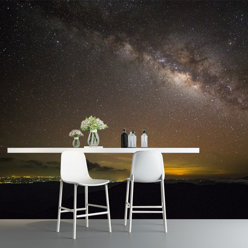 Luminous Star Sky Wall Mural for Bedroom Distant Night Town Wall Decor, Custom Print Clearhalo 'Wall Decor' 'Wall Mural' 1785053