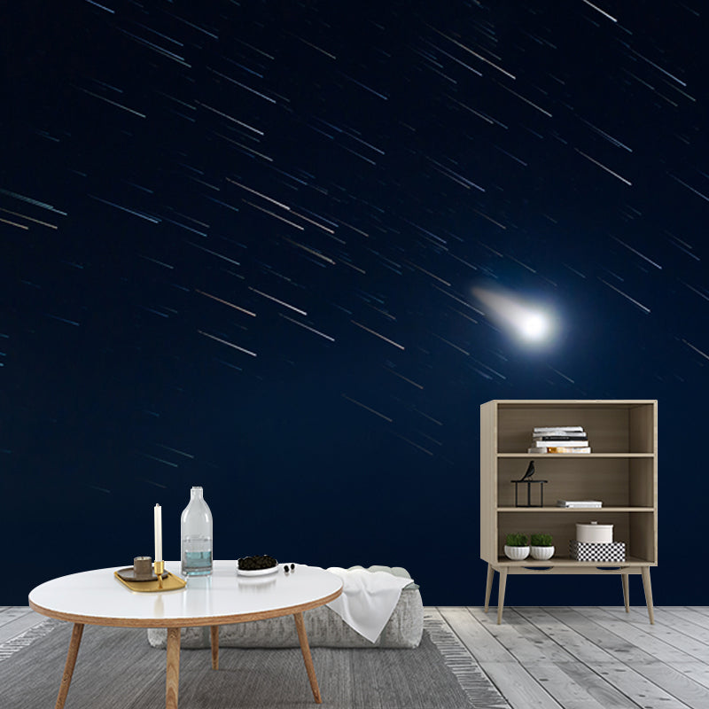 Dazzling Shooting Stars Mural Wallpaper for Bedroom, Black-White, Made to Measure Clearhalo 'Wall Decor' 'Wall Mural' 1785058