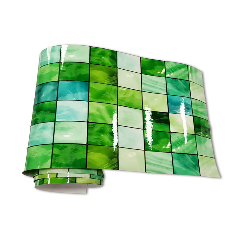 PVC Green Wallpaper Border Bohemian Mosaic Tile Self-Sticking Wall Decor, 7.9' L x 8