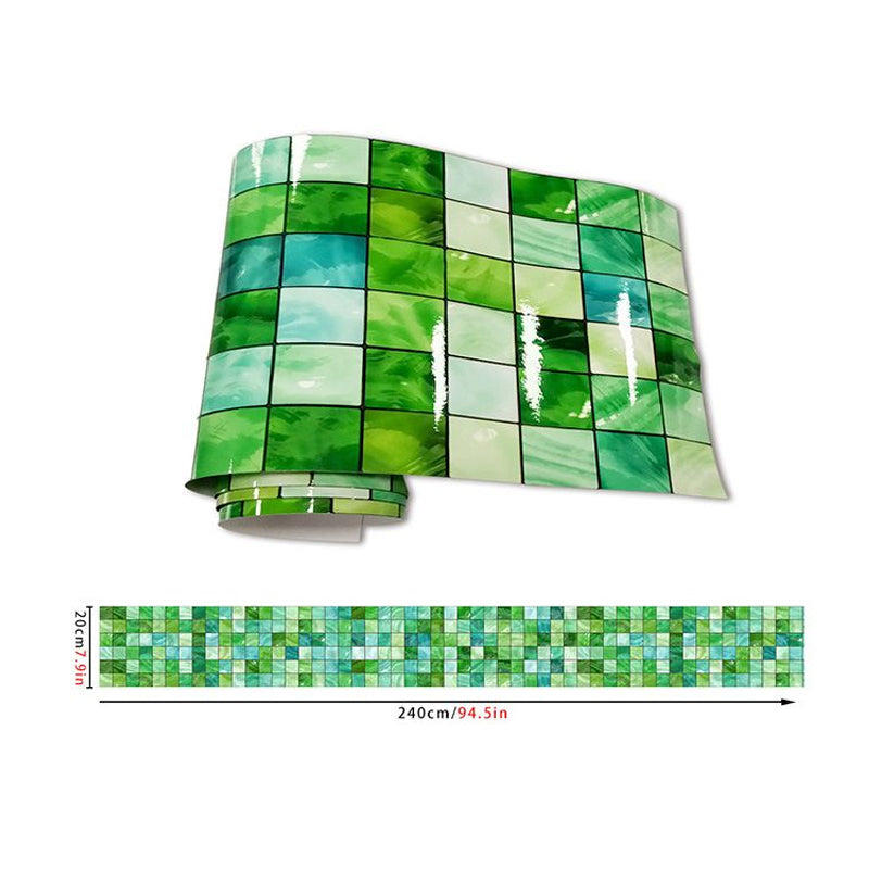 PVC Green Wallpaper Border Bohemian Mosaic Tile Self-Sticking Wall Decor, 7.9' L x 8