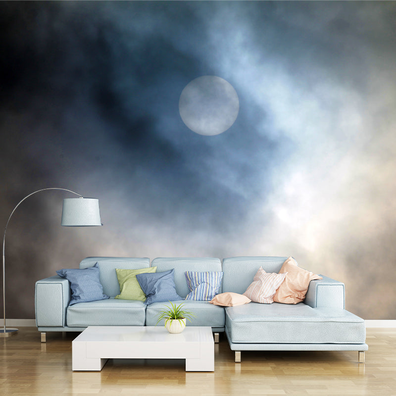 Moon and Foggy Sky Mural Blue-Yellow Modern Style Wall Decoration for Living Room Blue-Yellow Clearhalo 'Wall Decor' 'Wall Mural' 1785137