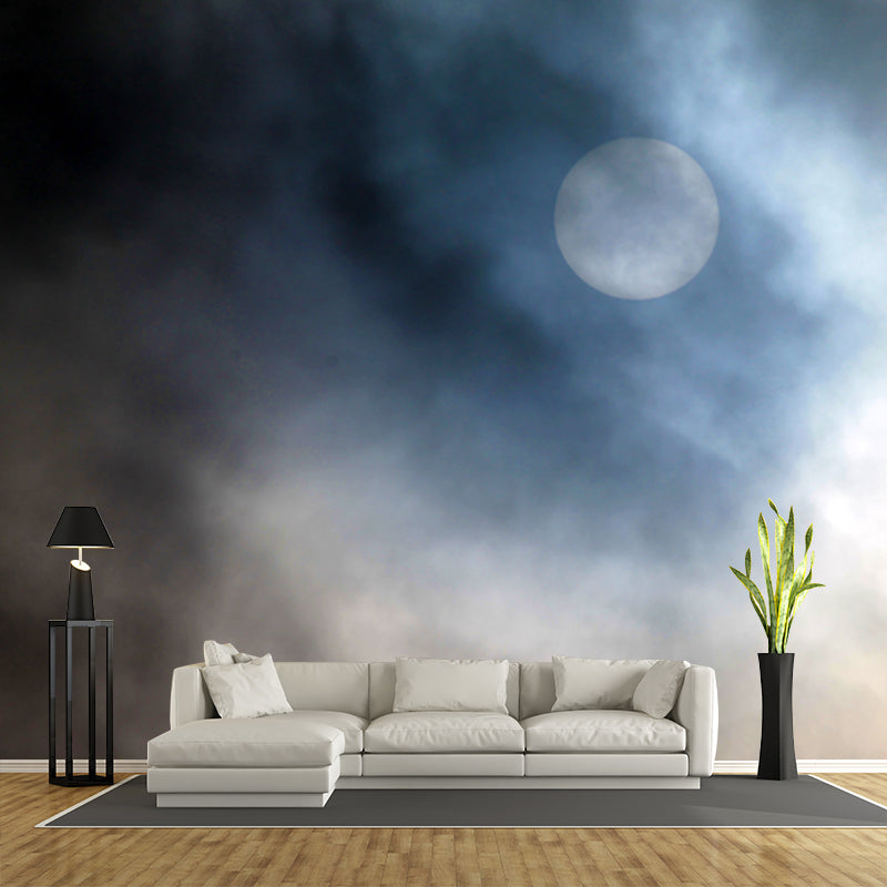 Moon and Foggy Sky Mural Blue-Yellow Modern Style Wall Decoration for Living Room Clearhalo 'Wall Decor' 'Wall Mural' 1785139